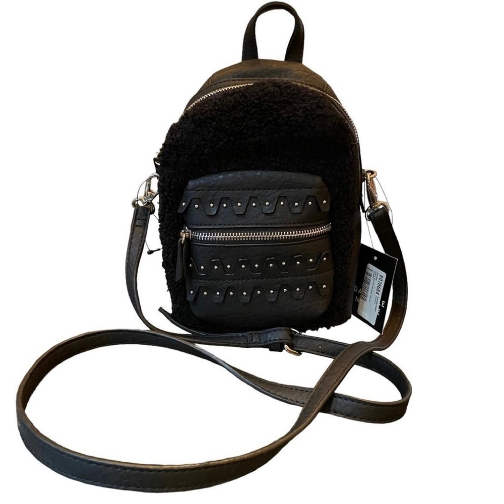 DANIELLE NICOLE Black Faux Minx Fur Crossbody Mini Backpack Bag